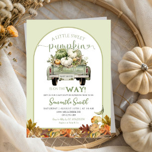 Sage Green Pumpkin Leaves Truck Baby Shower Invitation