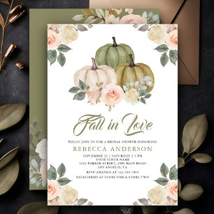 Sage Green Pumpkin Peach Floral Fall Bridal Shower Invitation