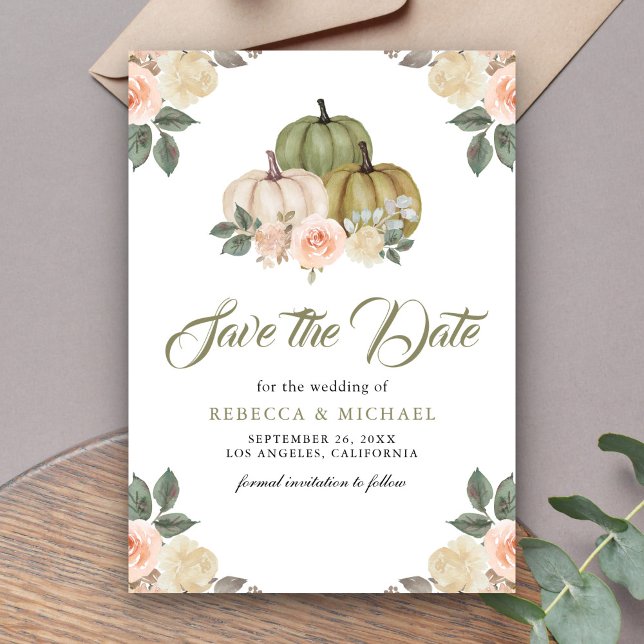 Sage Green Pumpkin Peach Floral Wedding Save The Date (Creator Uploaded)