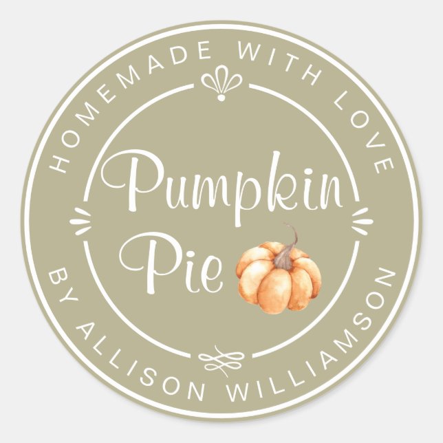 Sage Green Pumpkin Pie Homemade Classic Round Sticker (Front)