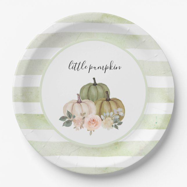 Sage Green Pumpkin Plates Rustic Fall Baby Shower (Front)