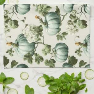 Sage Green Pumpkins & Autumn Florals Tea Towel