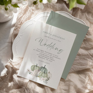 Sage Green Pumpkins Floral Wedding  Invitation