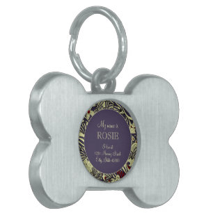 Sage Green & Purple Botanical Personalized Silver Pet ID Tag
