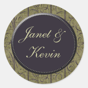 Sage green / purple damask wedding stickers
