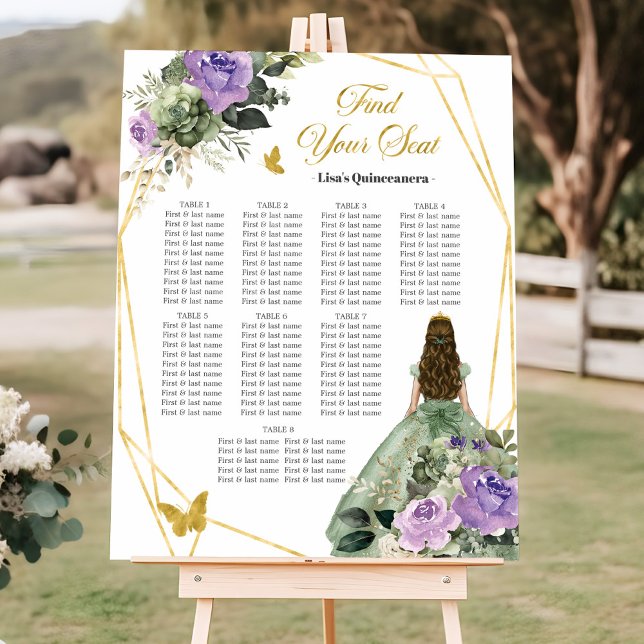 Sage Green Purple Quinceañera Seating Chart Sign (Creator Uploaded)