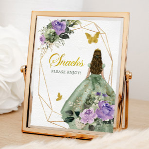 Sage Green Purple Quinceañera Snacks Sign