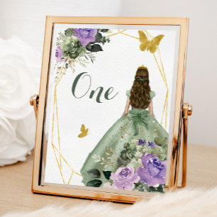Sage Green Purple Quinceañera Table Number