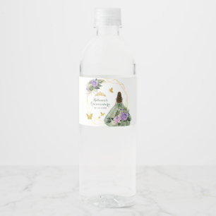 Sage Green Purple Quinceañera Water Bottle Label