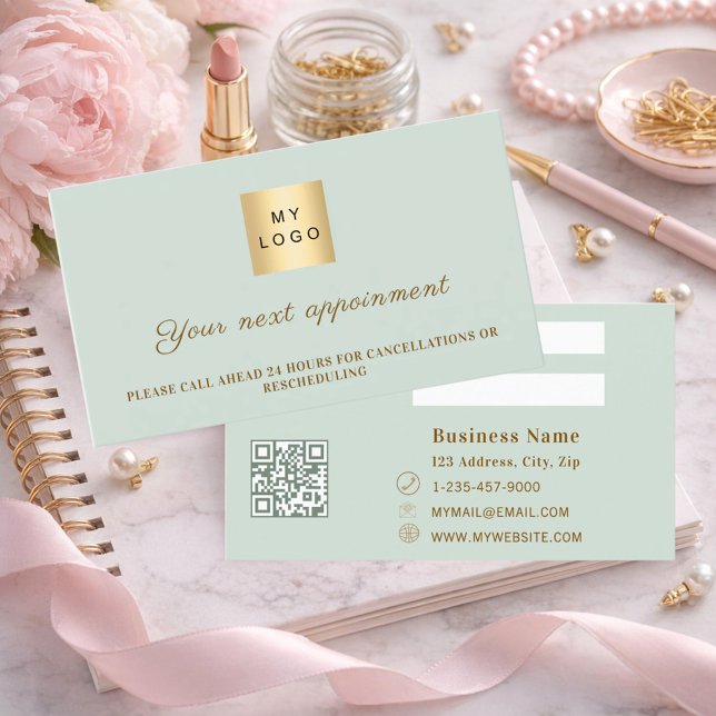 Sage green QR business logo appointment card (Creator Uploaded)