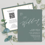 Sage Green QR Code All In One Modern Wedding Invitation Postcard<br><div class="desc">Sage Green Modern Script QR Code All In One Simple Wedding Invitation Card. Celebrate your special day with this elegant and beautiful wedding invitation card to beautify your special occasion. All the texts are pre-arranged for you to personalise easily and quickly with your own details. If you need further customisation...</div>
