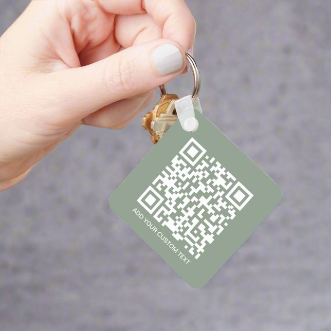 Sage Green QR Code & Business Logo Promotion  Key Ring (Creator Uploaded)
