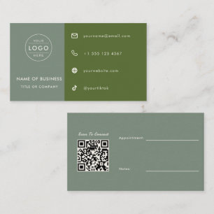 Sage Green QR Code Custom Appointment Aesthetician Business Card
