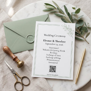 Sage Green QR Code Minimalist Wedding Program