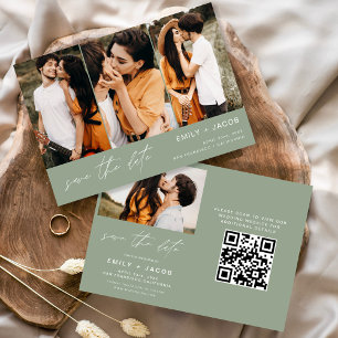 Sage Green QR Code Modern Save the Date Elegant