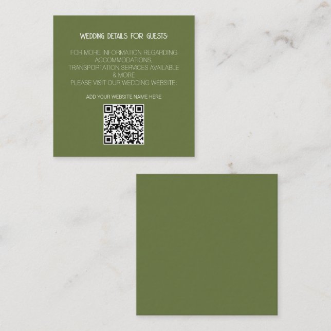 Sage Green QR Code Modern Wedding Details Minimal Enclosure Card (Front/Back)