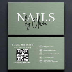 Sage Green QR Code Nail Specialist Metallic Business Card