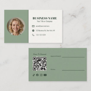 Sage Green QR Code Photo Appointment Aesthetician Business Card