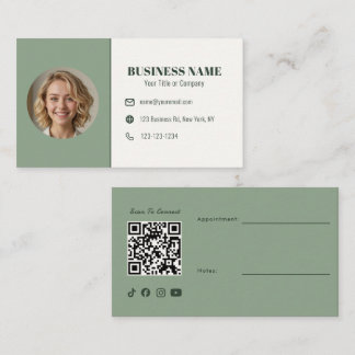 Sage Green QR Code Photo Appointment Aesthetician Business Card