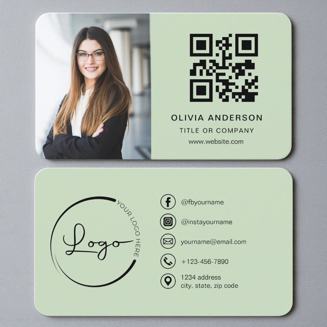 Sage Green QR Code Photo Business Card (Creator Uploaded)