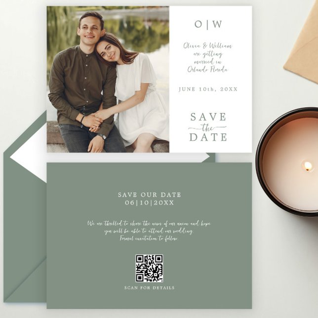 Sage Green QR Code Photo Save the Date (Creator Uploaded)