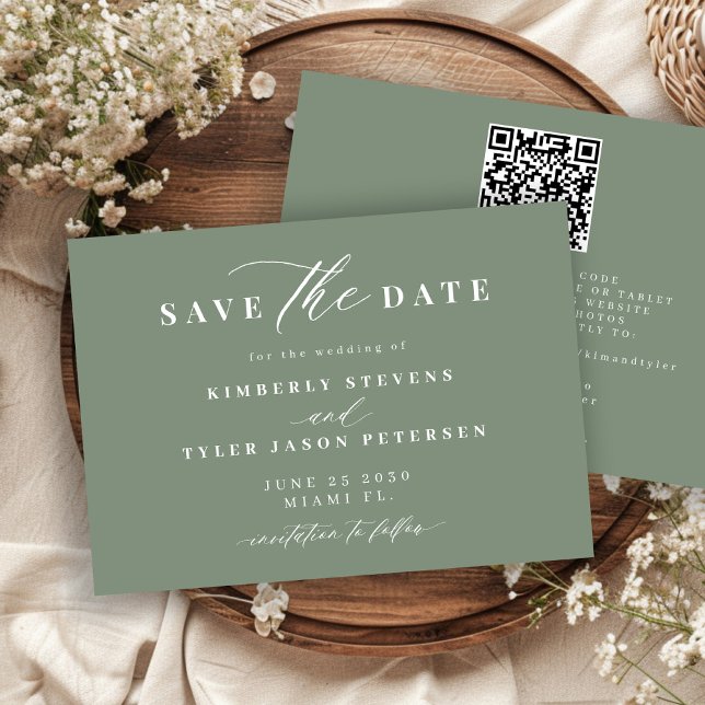Sage green QR code simple elegant wedding  Save The Date (Creator Uploaded)