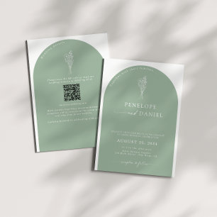 Sage Green QR Code Wedding Arch 2 in 1 Invitation