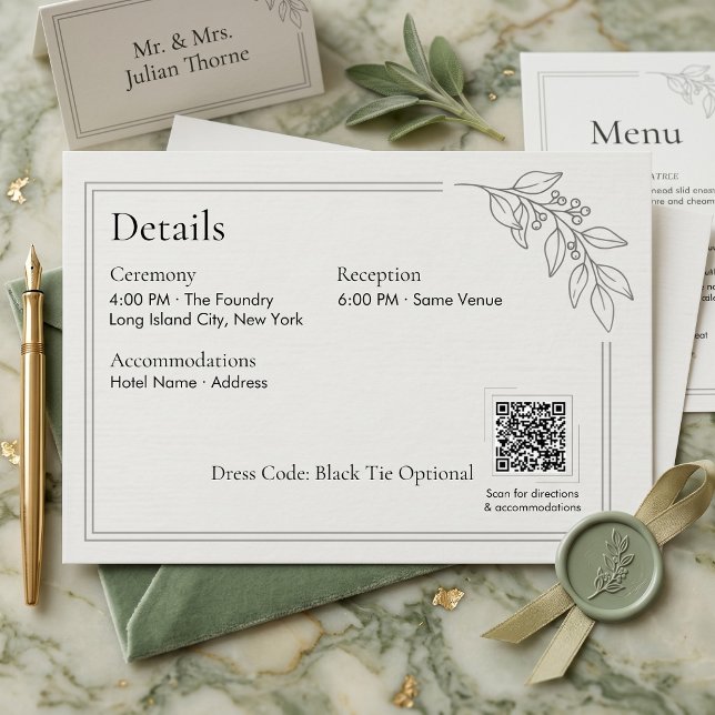 Sage Green QR Code Wedding Details Enclosure Card (Sage Green QR Code Wedding Details Enclosure Card)