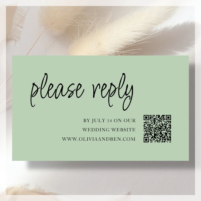 Sage Green | QR Code | Wedding RSVP Enclosure Card (Creator Uploaded)