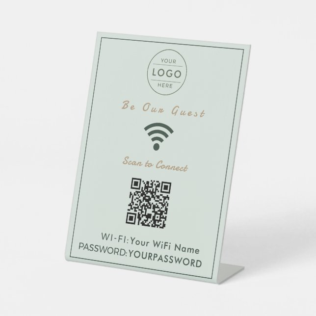 Sage Green QR Code WiFi Be Our Guest Sign (Front)