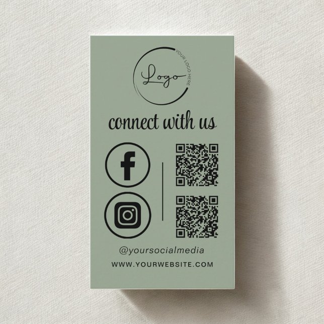 Sage Green QR Connect With Us Business Logo Business Card (Creator Uploaded)