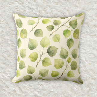 Sage Green Quaking Aspen Botanical Pattern Cushion