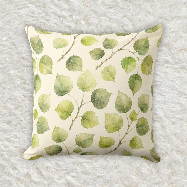 Sage Green Quaking Aspen Botanical Pattern Cushion (Creator Uploaded)
