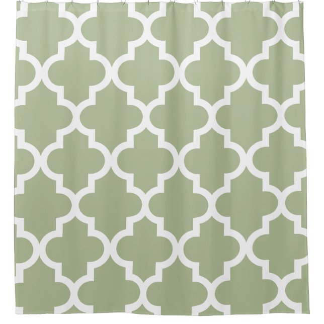 Sage Green Quatrefoil Pattern Shower Curtain (Front)