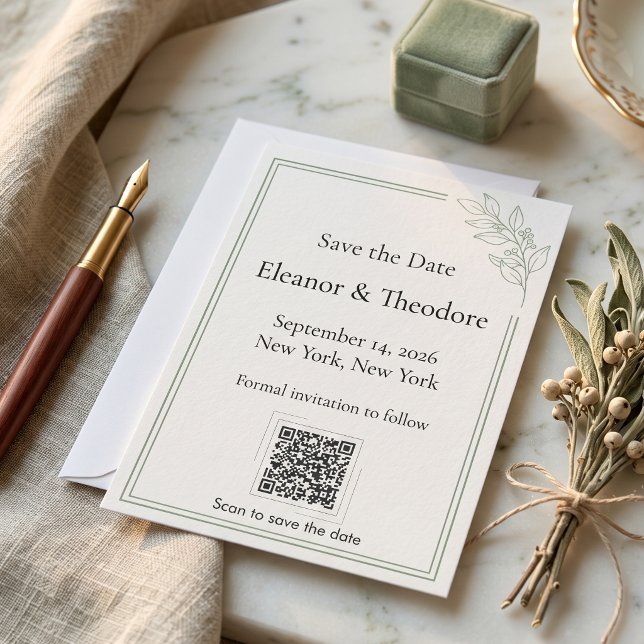 Sage Green Quiet Luxury QR Code Save the Date (Sage Green Quiet Luxury QR Code Save the Date
)