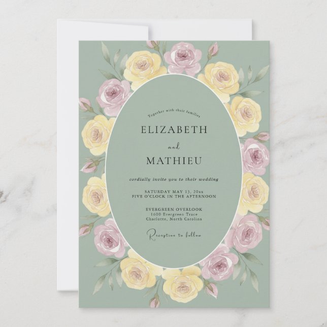 Sage Green Quiet Rose Wedding Invitation (Front)