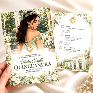 Sage Green Quinceanera Floral 15th Birthday Invitation
