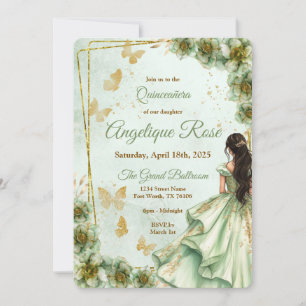 Sage green quinceanera invitation