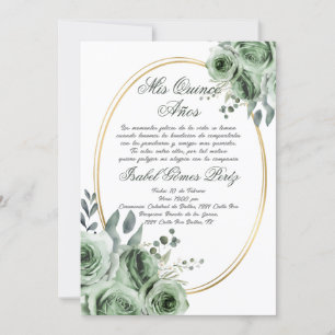 Sage green Quinceanera invitation in Spanish