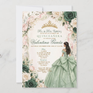 Sage Green Quinceañera Princess Invitation