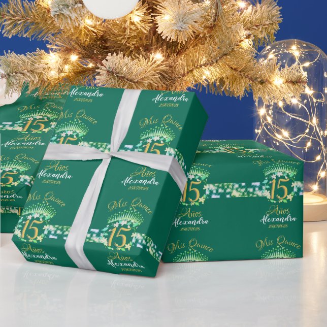 Sage Green Quinceanera Vintage Boho Spanish Wrapping Paper (Holidays)