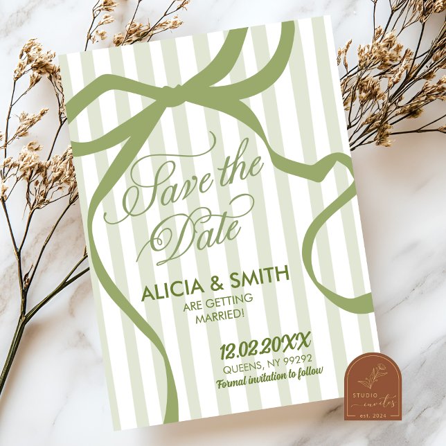 Sage Green Quirky Stripes Wedding Invitation (Creator Uploaded)