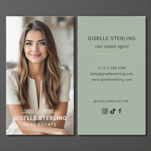 Sage Green Real Estate Agent Minimal Modern Business Card