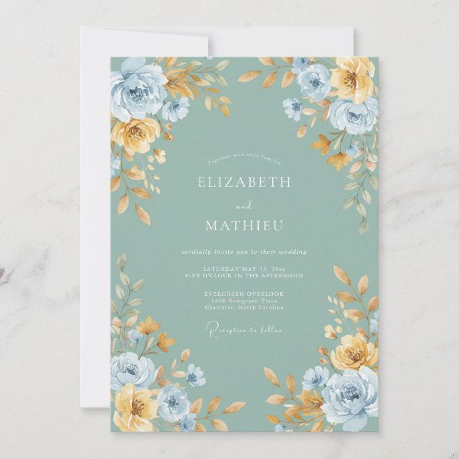 Sage Green Refined Floral Wedding Invitation (Front)