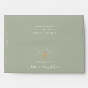 Sage Green Religious Cross First Communion  Envelope