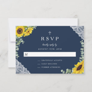 Sage Green Religious Cross Sunflower Wedding RSVP Card