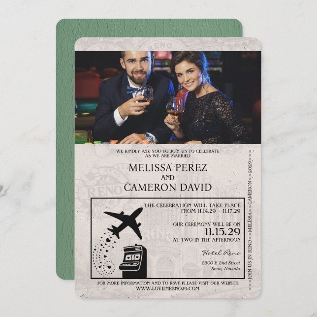Sage Green Reno Passport Wedding Invitation (Front/Back)