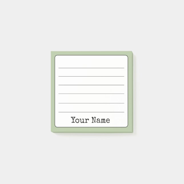 Sage Green Retro Add Your Name Lined  Post-it Notes (Front)