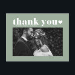 Sage Green Retro Bold Typography Wedding Thank You Postcard<br><div class="desc">Send thank you with this customisable photo thank you postcard. It features retro bold typography and heart overlay. This sage green thank you card will be perfect for a variety of events,  such as weddings and graduations. Personalise by adding your favourite horizontal photos.</div>