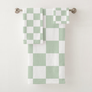 Sage Green Retro Check Bath Towel Set